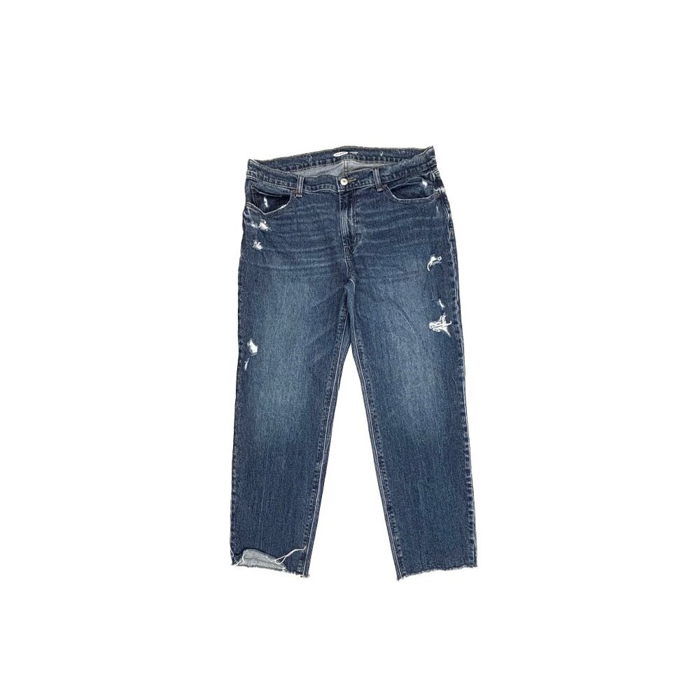 Old Navy Boyfriend Mid Rise Distressed Raw Hem Women's size 8‎ Blue Denim jeans